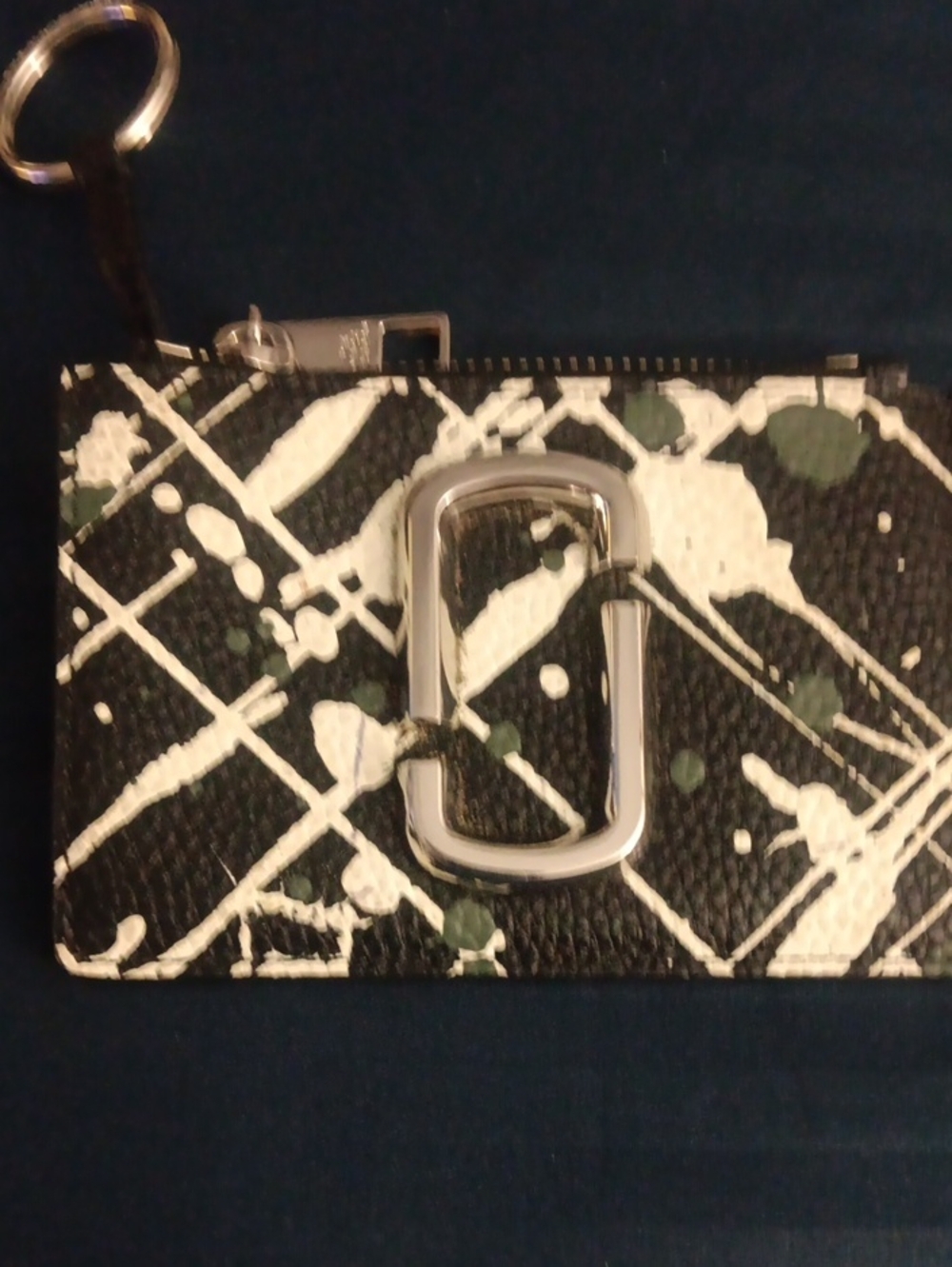Marc Jacobs Black White Green Splash Leather Key Pouch